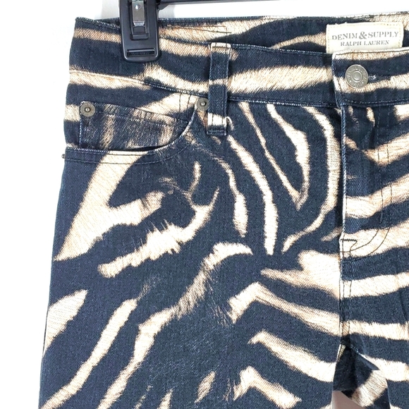 Denim and Supply Ralph Lauren Black Creme Zebra Skinny Jeans 27 NWOT - Picture 2 of 16